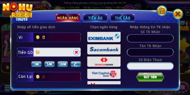 Hướng dẫn rút tiền RikVip